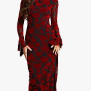 Boohoo- Devore Flare Sleeve Open Back Maxi Dress